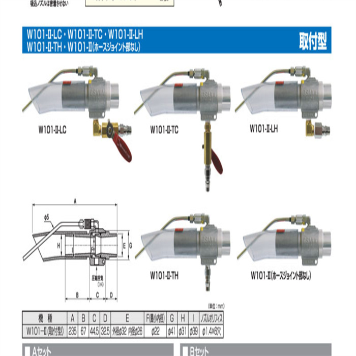 日本大泽OSAWA旋转喷头W101-II-LC / W101-II-TC / W101-II-LH / W101-II-TH