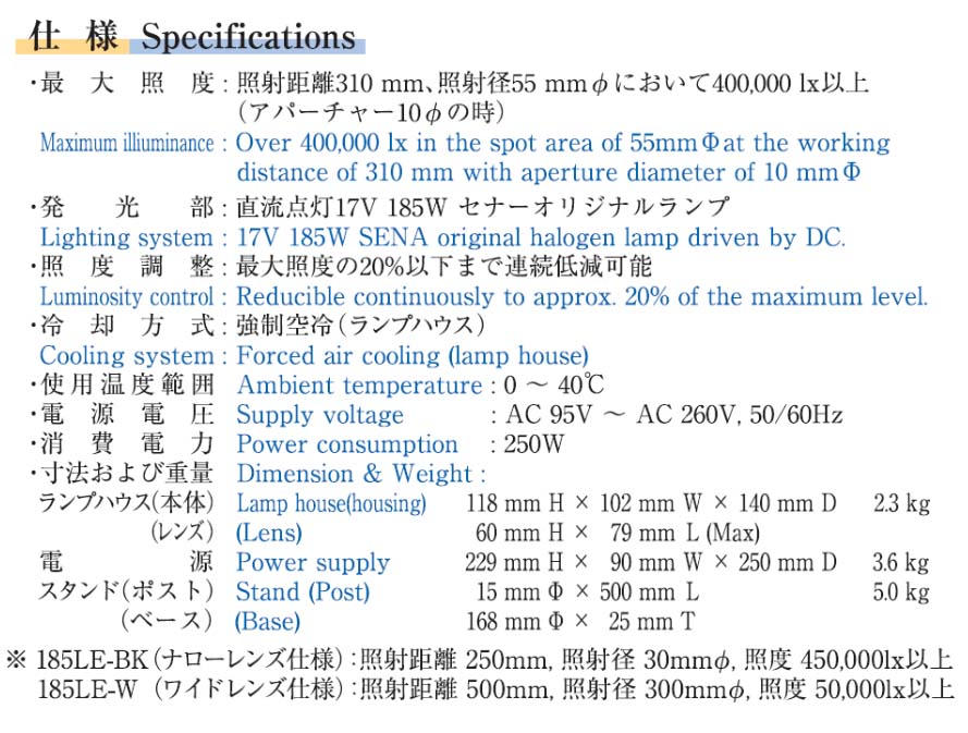 SUPERBEAM 185LE表面检查灯日本SENA&VANS 卤素灯